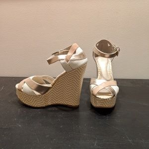 Gold and tan Aldo wedge heels